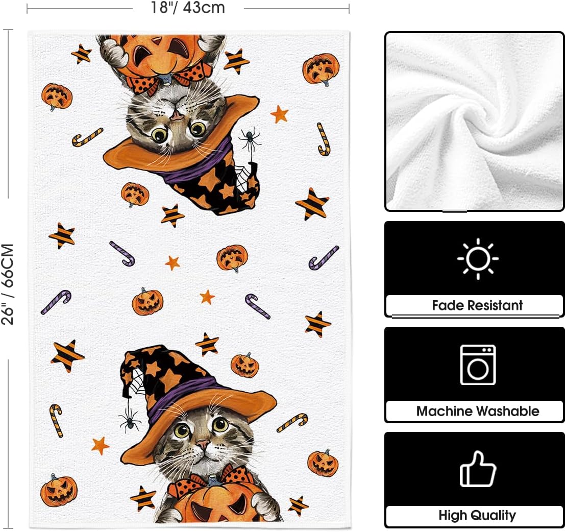 Artoid Mode Halloween Dish Towels – Set of 2 Black Kitchen Tea Towels (18x26") – Soft, Absorbent & Stylish Seasonal Décor