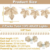 Fall Maple Leaf String Lights – 2 Pack 13ft 40 LED Grey & White Garland Lights with Timer, Battery Operated Waterproof Fall Décor