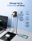 Baseus 70W Universal Travel Adapter – 6-in-1 Worldwide Charger with Retractable USB-C Cable (Black)