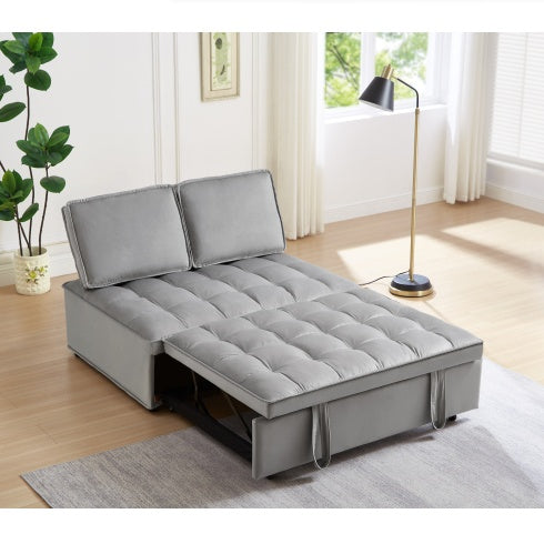 Convertible Velvet Sofa Bed with Detachable Backrests – Modern Double-Seat Design in Grey