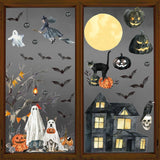 Horaldaily 30 PCS Halloween Window Cling Sticker, Jack-O-Lantern Pumpkin Castle Tree Ghost Bats Cat Witch Cobweb Home Party Supplies Shop Window Glass Display Decoration