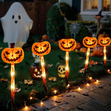LOLStar Halloween Pathway Lights – 5 Jack-O’-Lantern Pumpkin Stakes with 8 Flashing Modes, Timer & Waterproof Battery Box (Orange, 8.8ft Strand)