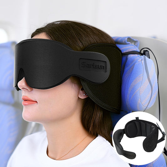 360° Head Support Travel Pillow with Integrated Eye Mask – Compact Airplane Sleep Pillow for Long Flights