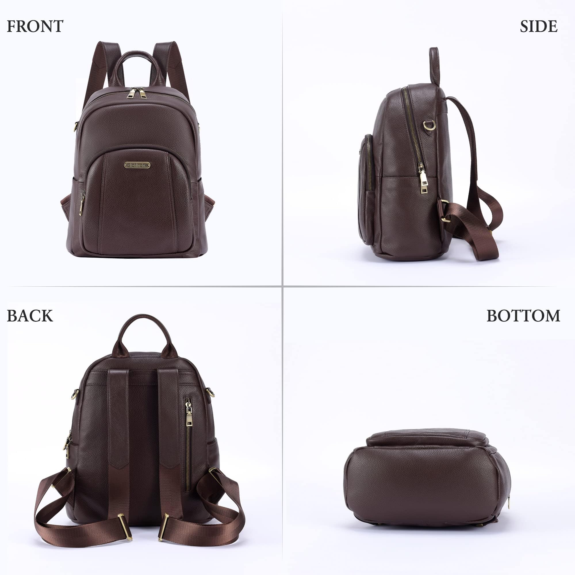 Women’s Genuine Leather Travel Backpack with Anti-Theft Pocket – 12.9-Inch Laptop, Coffee Brown