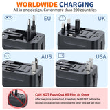 Universal Travel Adapter with USB-C PD 3.0 – GaN Fast Charger, Worldwide All-in-One Plug (US/EU/UK/AU, Black)