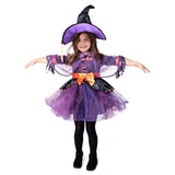 Purple Witch Costume for Girls – 5-Piece Halloween Dress-Up Set with Hat, Cape, Belt & Ribbon Broom