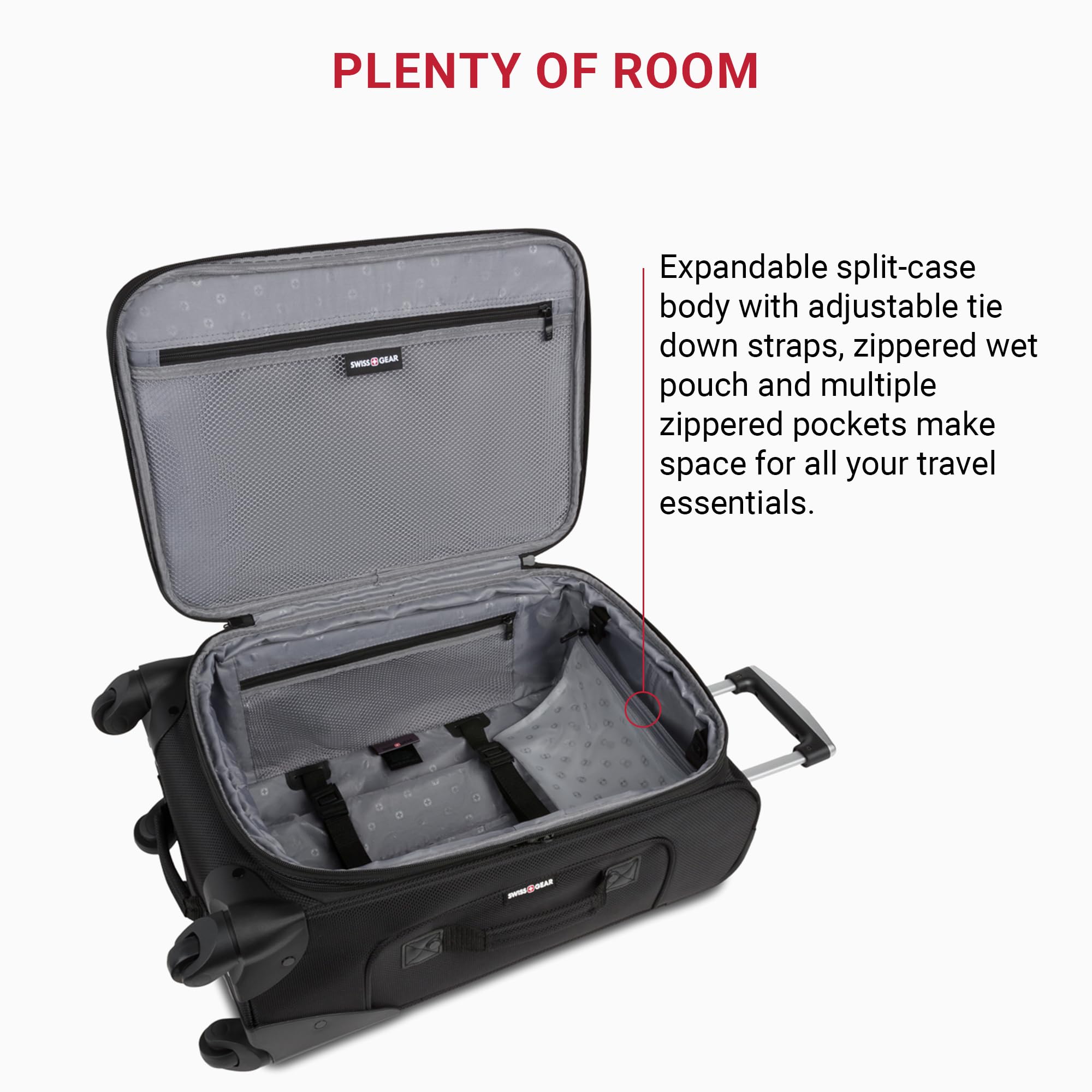SwissGear Sion Softside Expandable Carry-On Luggage 21”, 360° Spinner Wheels Lightweight Travel Suitcase (Black)