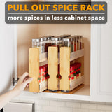 Bamboo Pull-Out Spice Rack Organizer – 2-Tier Vertical Cabinet Storage with 3 Slide-Out Drawers, Natural