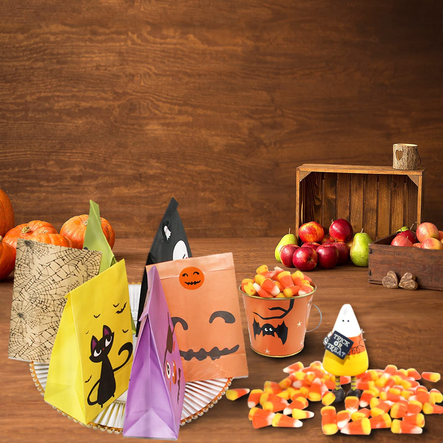 Halloween Treat Bags - 24 Pcs Halloween Trick or Treat Goody Gags Gift Bags, 24 Pcs Stickers, Hallowe'en Goodie Bags Party Supplies