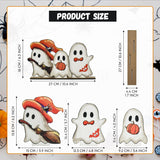 Wooden Ghost Halloween Table Decor Set – 3 Black Wooden Signs with Base for Farmhouse Holiday Display