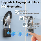 Keylesslife Bluetooth Fingerprint Smart Padlock with App Control, USB Rechargeable Biometric Lock for Gym, Luggage & Storage