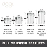 Airtight Kitchen Canister Set – 4-Piece Stackable Food Storage Containers with Scoops (Black Lids)