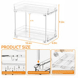 Clear 2-Tier Pull-Out Cabinet Organizers (4-Pack) – Compact Slide-Out Drawers for Bathroom, Under Sink & Pantry Storage