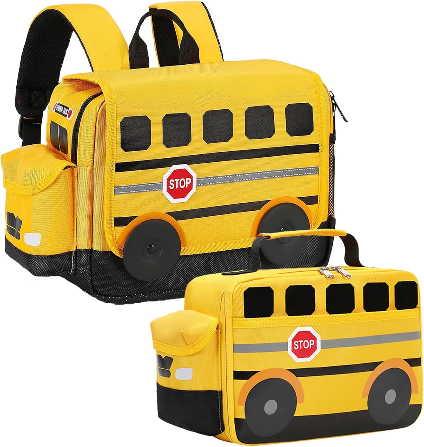 3D School Bus Toddler Backpack Set with Insulated Lunch Bag