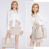 CHICAROUSAL PU Leather Tote & Crossbody Bag for Women – Top Handle Satchel with Multi-Pocket Design (Liz Cream Grey)