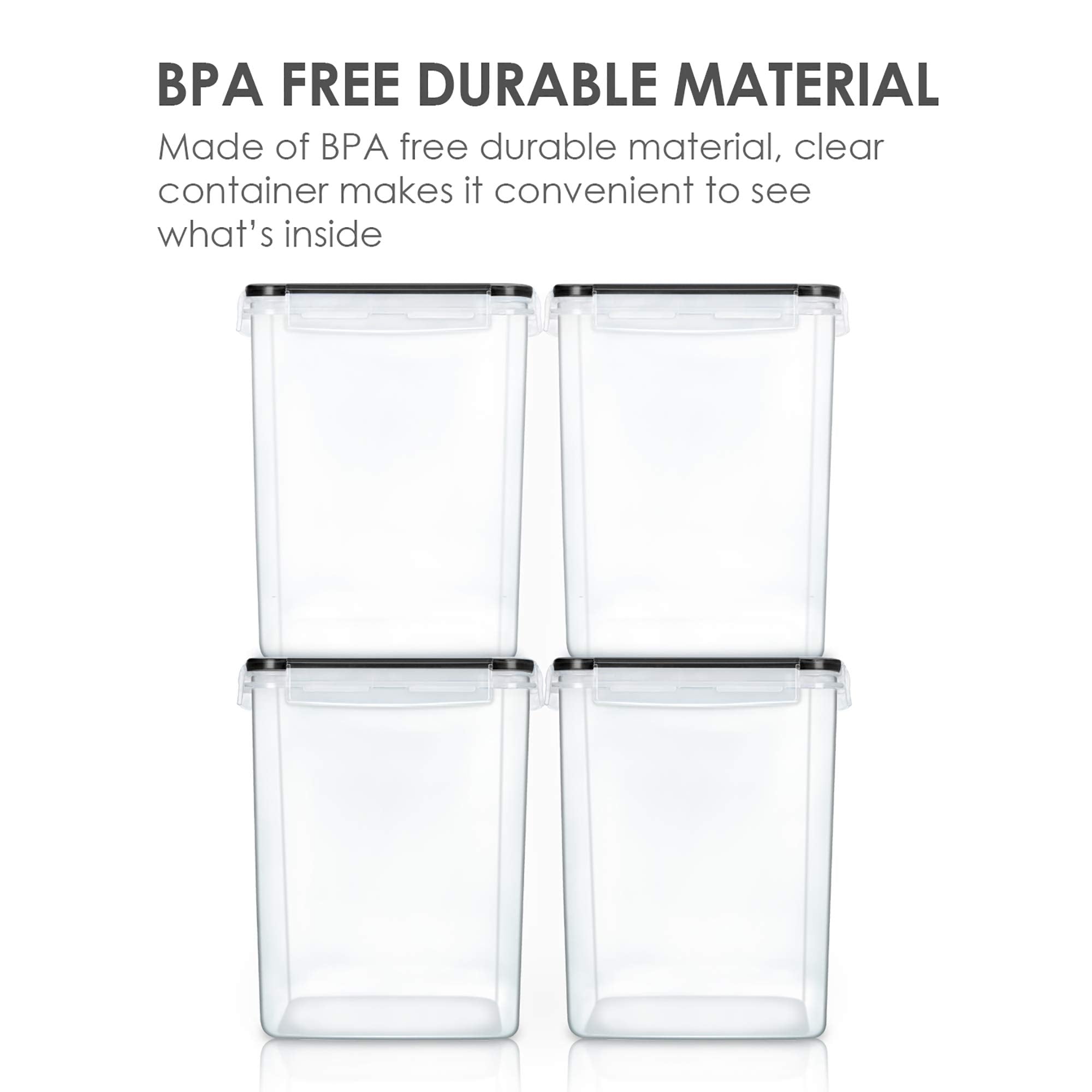 Large Airtight Pantry Storage Containers Set – 4 BPA-Free Canisters with Measuring Cups & Chalkboard Labels (Black)