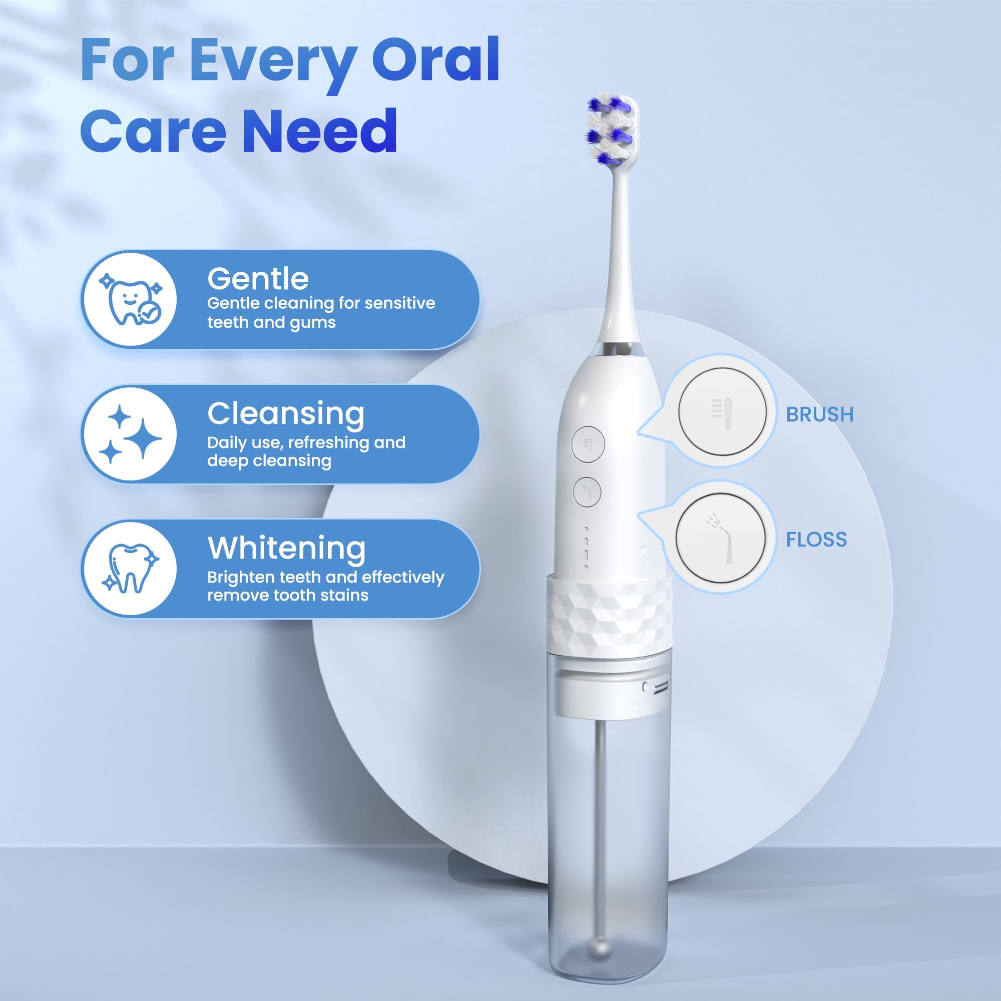 2-in-1 Electric Toothbrush Water Flosser – Portable Cordless Oral Irrigator with 3 Cleaning Modes & Travel Water Tank (White)