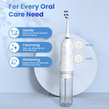 2-in-1 Electric Toothbrush Water Flosser – Portable Cordless Oral Irrigator with 3 Cleaning Modes & Travel Water Tank (White)