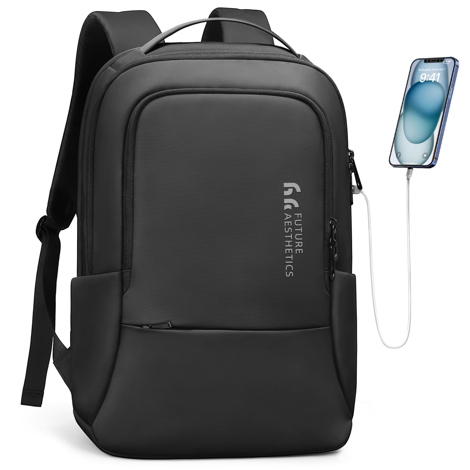 HK Slim Business Laptop Backpack with USB Charging Port & Anti-Theft Pocket – 15.6 Inch, Black