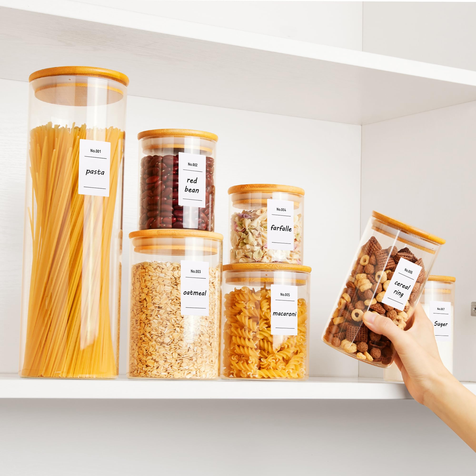 7-Piece Glass Food Storage Jar Set with Bamboo Lids – Multi-Size Airtight Canisters for Pantry Organization