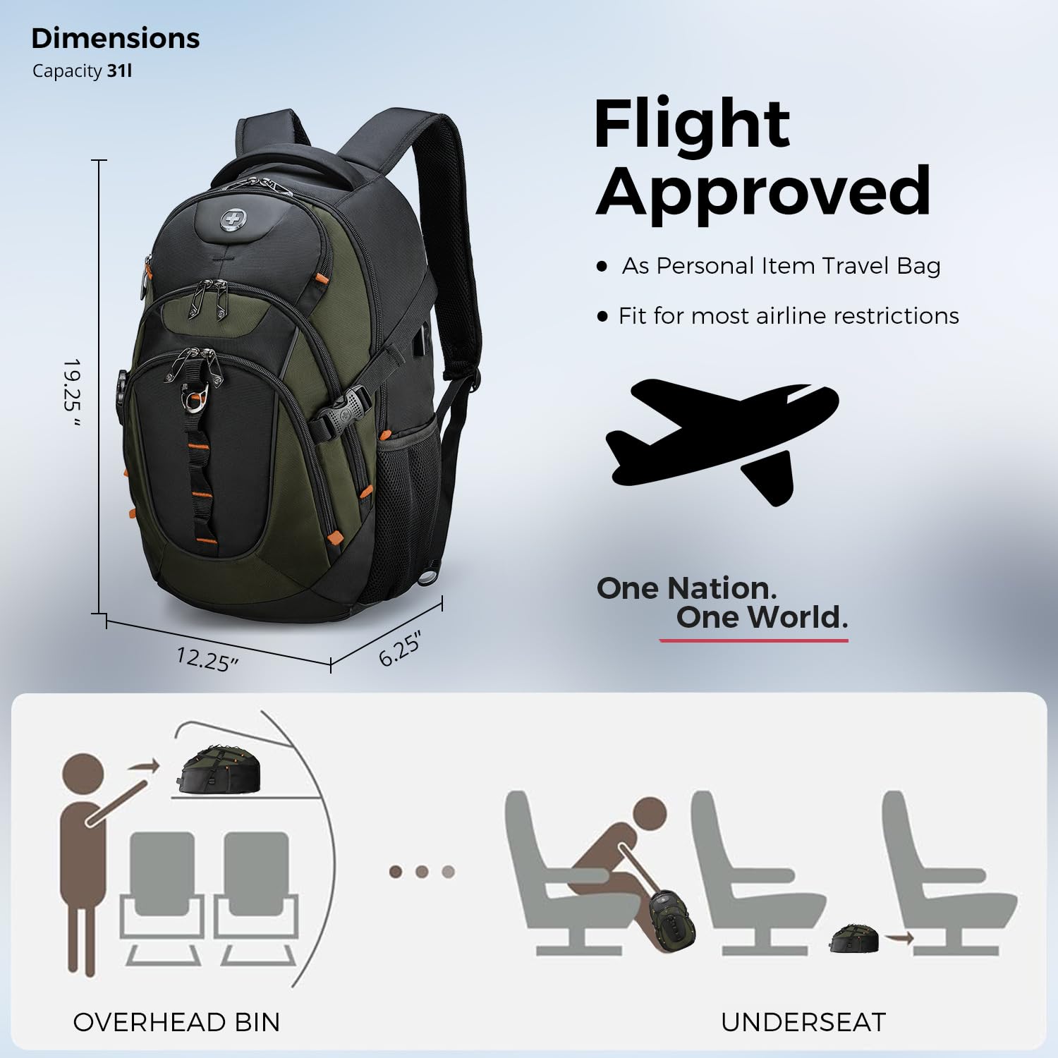 Swissdigital Design 31L Laptop Backpack with USB-C Charging & RFID Protection – Olive Black
