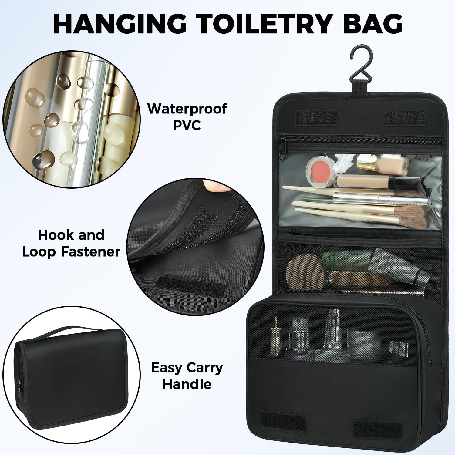 Travel Packing Cubes Organizer Set for Suitcase – Lightweight Luggage Storage Bags with Mesh Panel for Organized Travel (Black)