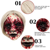 Scary Demon Woman Mask – White Horror Halloween Mask with Silver Hair & Bloody Eye Worm Design (Adult Size)
