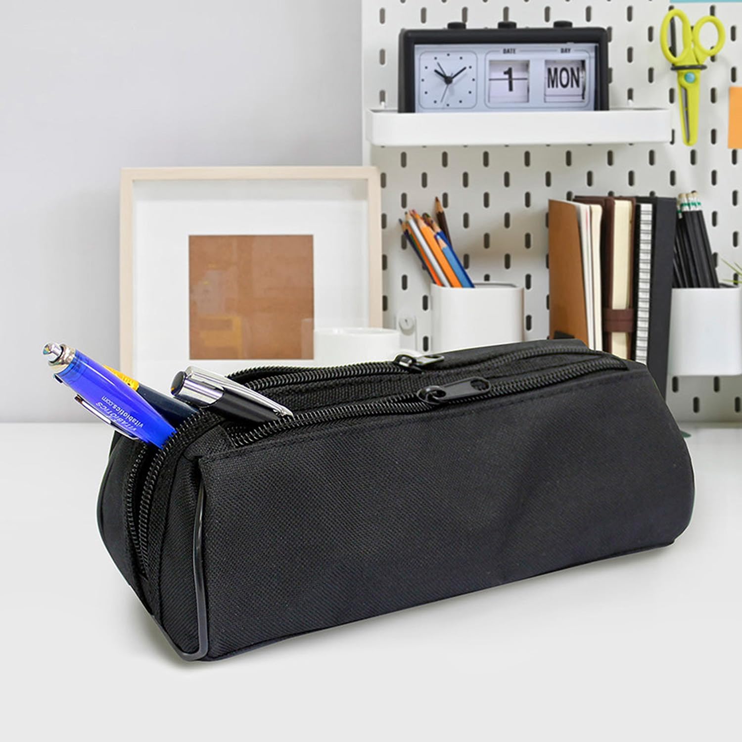 Black Large-Capacity Double-Zip Pencil Case