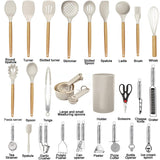 35-Piece Silicone Kitchen Utensil Set with Wooden Handles & Storage Holder