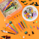 Halloween Beadable Pens Set 🎃 – 8 DIY Ballpoint Pens with Pumpkin, Ghost & Witch Beads (Green, Black, Purple, Orange)