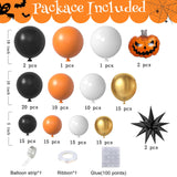 Halloween Balloon Arch Kit – 122 PCS Black, Orange, Sand & White Party Garland Set with Pumpkins & Starburst Balloons