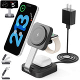 3-in-1 Foldable Magnetic Wireless Charging Station – Fast MagSafe Charger Stand for iPhone, Apple Watch & AirPods Portable Charging Dock