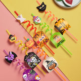 24PCS Halloween Curly Straws – Reusable Multicolor Party Straws with Bats, Ghosts, Cats, Pumpkin, Witch & Spider Patterns