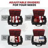 Sneaker Travel Bag for 4 Pairs – Waterproof Shoe Duffle with Adjustable Dividers & Shoulder Strap (Black)