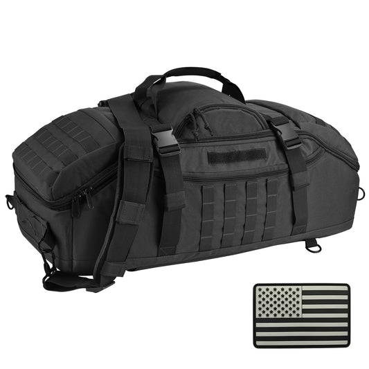65L Tactical Duffle Bag – 3-in-1 Waterproof Military-Style Travel, Gym & Outdoor Backpack (Flag Black)