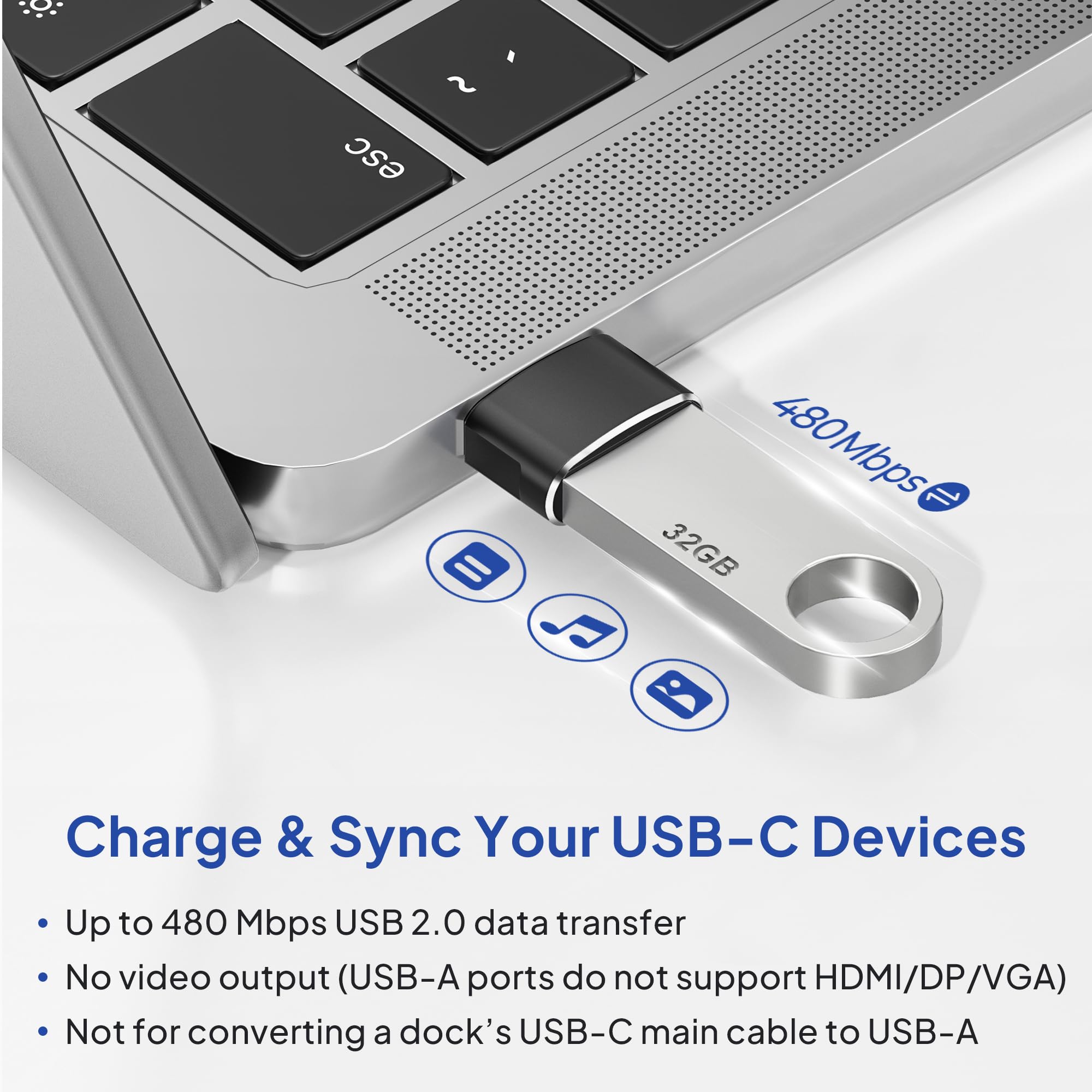 USB-A to USB-C Adapter – Aluminum USB-C Converter for Charging & Data Transfer
