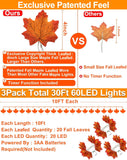 3 Pack Fall Maple Leaf String Lights – 30FT 60 LED Garland with Timer for Halloween & Thanksgiving Décor (Orange & Yellow)