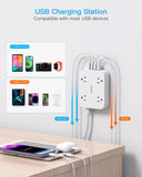 Flat Plug Extension Cord with USB-C – 8-in-1 Power Strip for Desk, Wall & Travel (White)