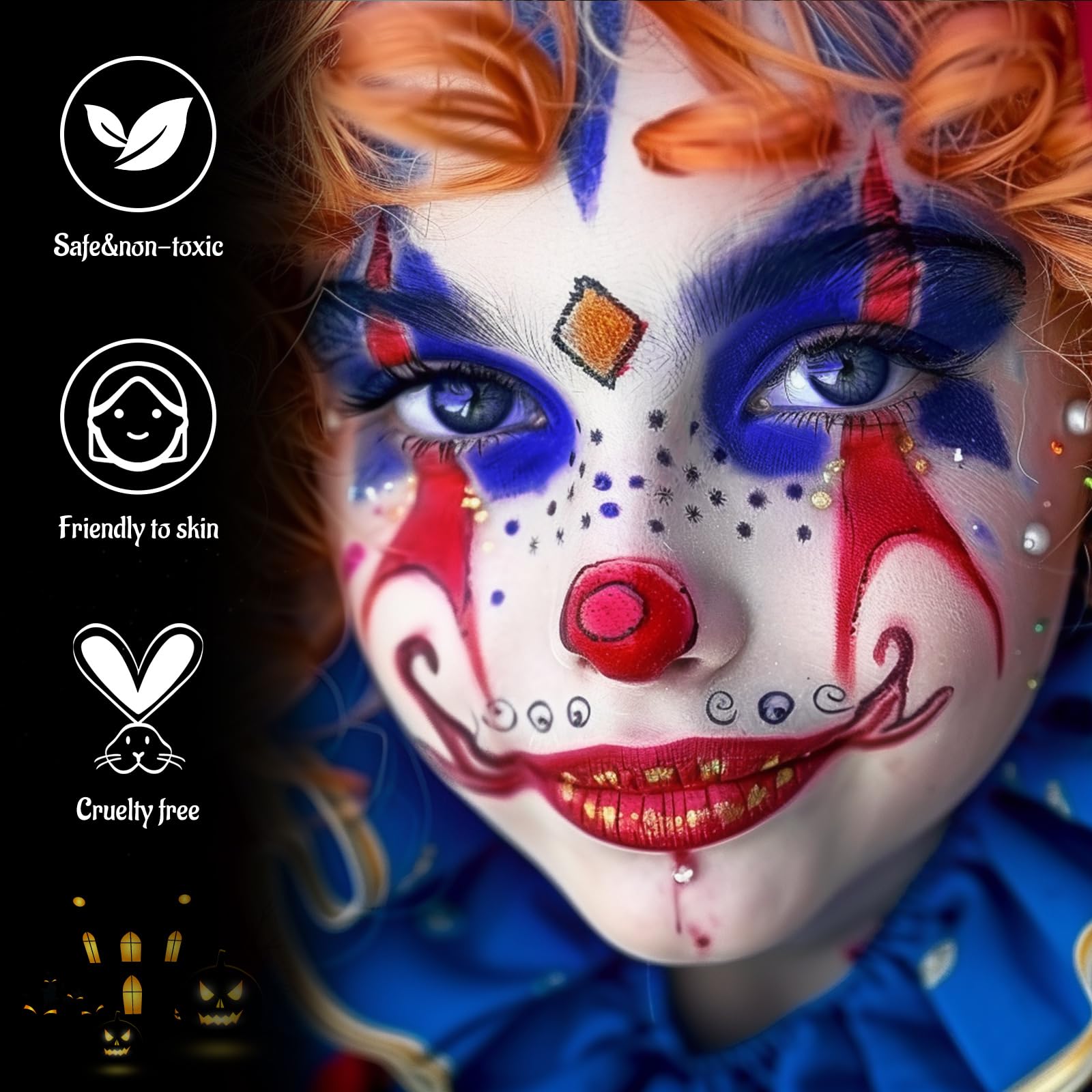 Red White Blue Face Body Paint with Applicator, Face Painting Kit for Halloween Crazy Clown Costume Makeup, US Flag Color 4th of July Independence Day America’s Patriotic Parades & Sports Eye Black