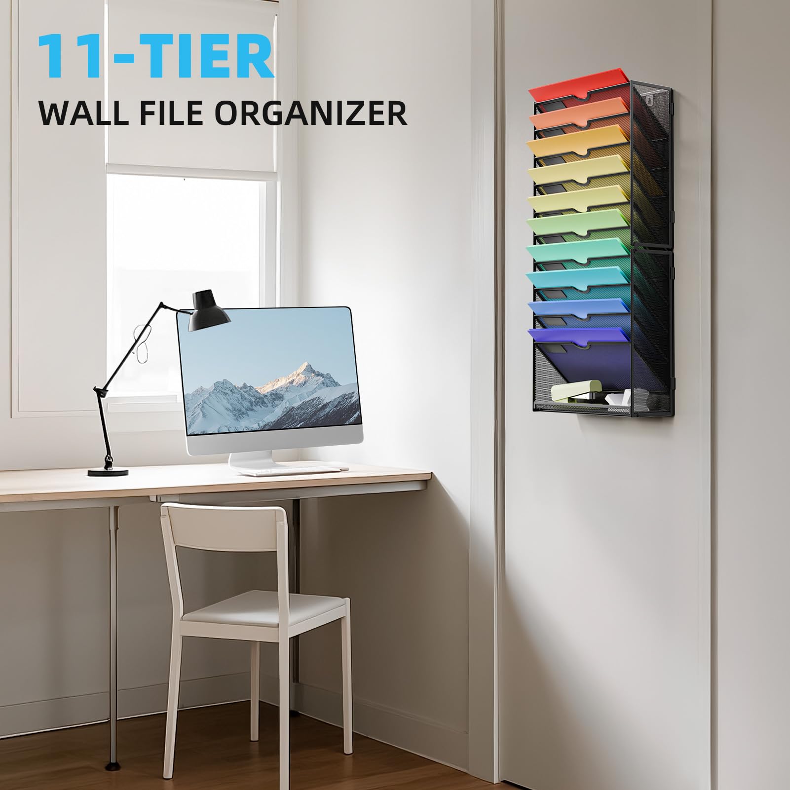 Marbrasse 11-Tier Wall File Organizer – High-Capacity Vertical Mesh Document & Magazine Holder for Office and Home (Black)