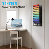 Marbrasse 11-Tier Wall File Organizer – High-Capacity Vertical Mesh Document & Magazine Holder for Office and Home (Black)