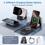 Foldable 3-in-1 Magnetic Wireless Charging Station for iPhone, Apple Watch & AirPods – Portable Fast Charging Stand with 18W Adapter