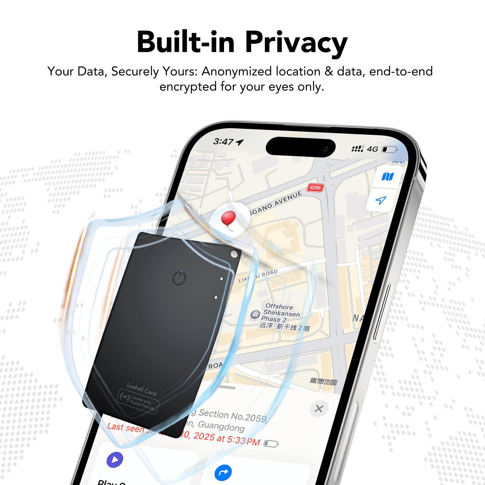 Ultra Slim Wallet Tracker Card Compatible with Apple Find My Rechargeable Bluetooth Tracking Card IP68 Waterproof Black