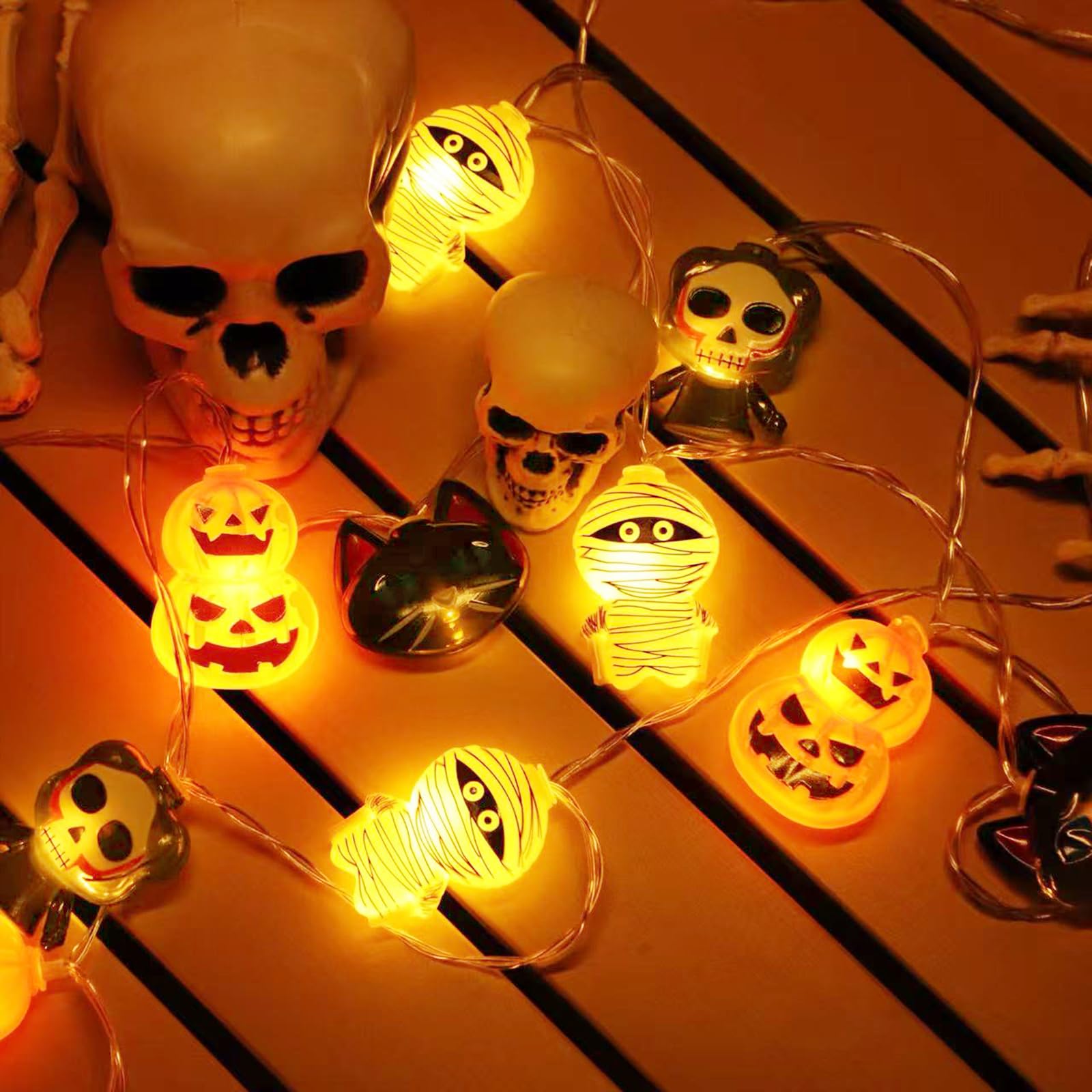 Orange Pumpkin Halloween String Lights – 20 LED Battery-Operated Waterproof Fairy Lights with Timer & 8 Modes