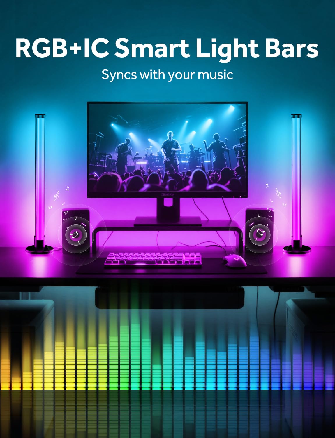 ELOUYCKE Premium RGB Smart Light Bars – Metal Base 17.3” Gaming & TV Ambient Lighting with 213 Modes