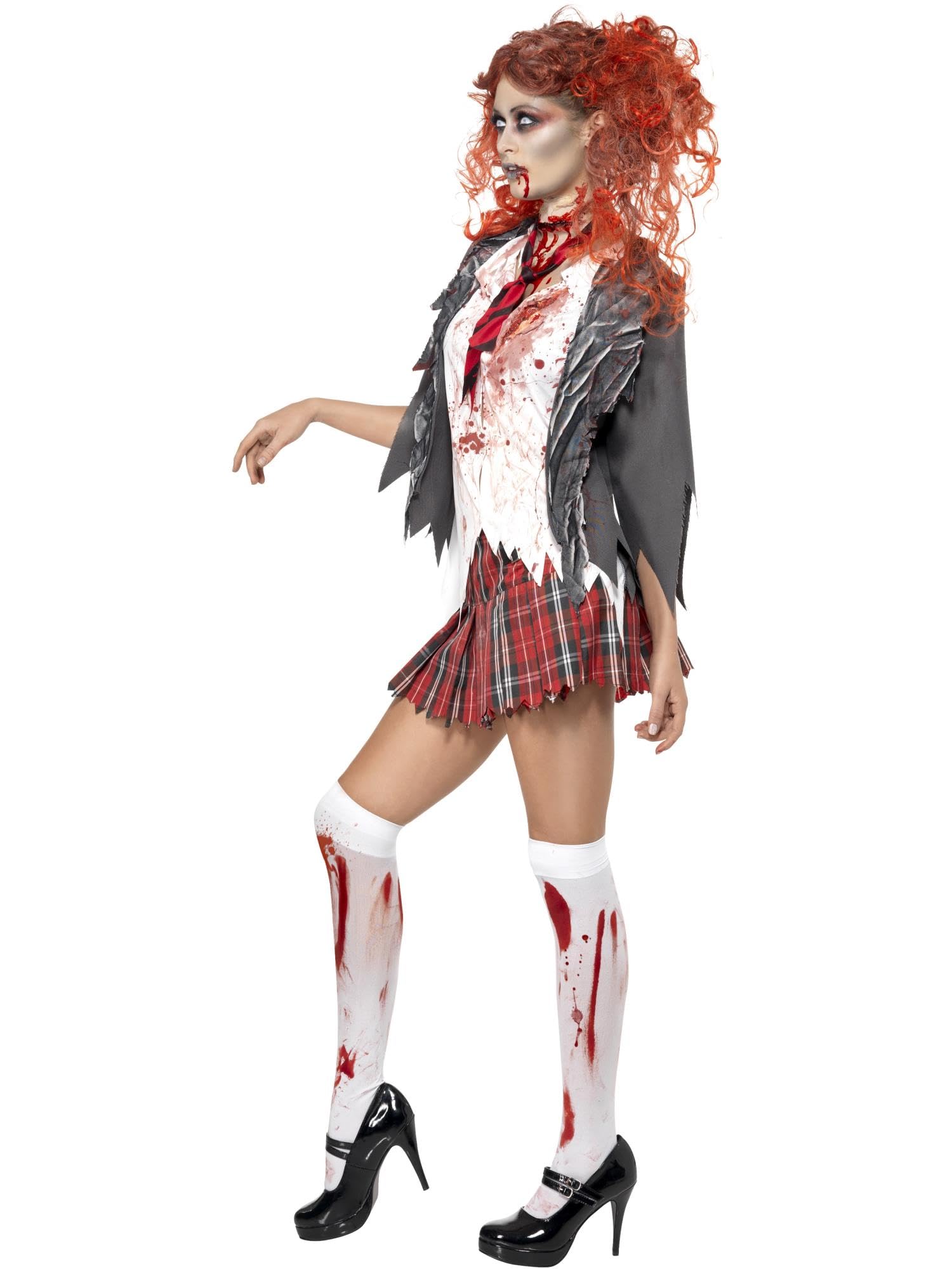 High School Horror Zombie Schoolgirl Costume – Grey Jacket, Tie & Skirt Halloween Outfit 🧟‍♀️