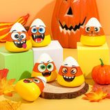 24 Pcs Mini Candy Corn Stress Relief Toys – Halloween Fidget Balls with Funny Expressions (Soft PU Foam, Party Favors & Anxiety Relief)