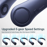 JISULIFE Wearable Bladeless Neck Fan – Hands-Free Cooling with 5 Speeds & Long Battery (Dark Blue)