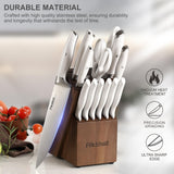 14-Piece Kitchen Knife Block Set with Built-In Sharpener – High-Carbon Stainless Steel (White)