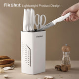 6-Piece Stainless Steel Knife Block Set with Built-In Sharpener – NSF Certified (White)